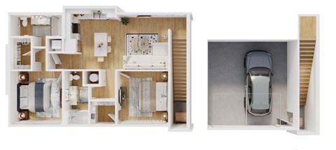 Floor plan for 2 beds, 2 baths, 1165 sqft
